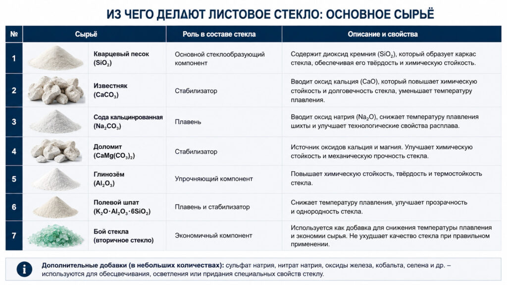 Фото изготовление листового стекла: Сырьё