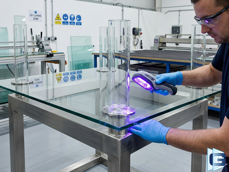 Фото УФ - склейка стекла